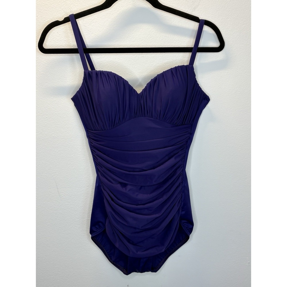 Miraclesuit Swimsuit Size 8 One Piece Purple Azule Ruched Slimming Sweetheart